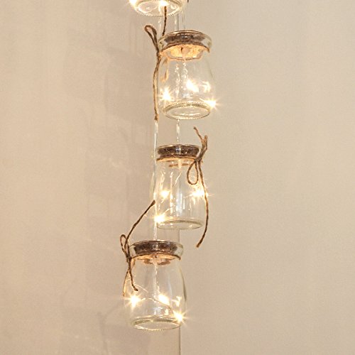 Beleuchtete Deko Einmach-Gläser gefüllt mit Silberdraht Lichtern, batteriebetrieben, 15 LEDs in warmweiß, 68cm, von Festive Lights -