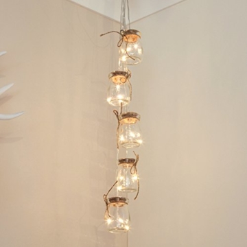 Beleuchtete Deko Einmach-Gläser gefüllt mit Silberdraht Lichtern, batteriebetrieben, 15 LEDs in warmweiß, 68cm, von Festive Lights -