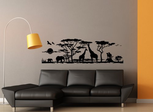 Grandora W683 Wandtattoo Afrika Savanne Tiere Wohnzimmer Schlafzimmer schwarz 190 x 58 cm -