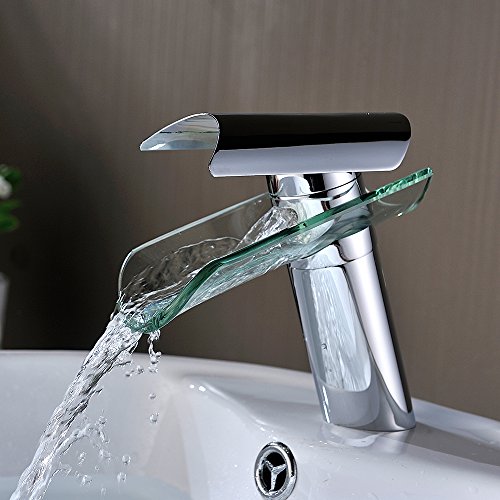 Homelody Wasserhahn mit Glasauslauf Wasserfall Armatur Bad Mischbatterie Badarmatur Waschticharmatur für Badezimmer -