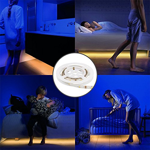IWILCS Bett Licht, 2*120CM 12V DC LED-Streifen Licht, Automatisch Ein/Aus Bewegungs Aktiviert LED Lichtleiste, Nachtlicht Bewegungsmelder, Wasserdicht Led Licht Kit (Warmweiß, 2 Sensoren) -