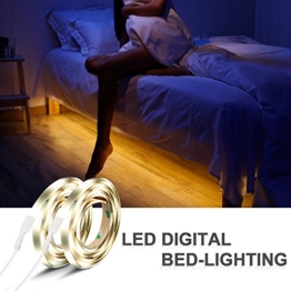 IWILCS Bett Licht, 2*120CM 12V DC LED-Streifen Licht, Automatisch Ein/Aus Bewegungs Aktiviert LED Lichtleiste, Nachtlicht Bewegungsmelder, Wasserdicht Led Licht Kit (Warmweiß, 2 Sensoren) -