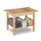 Relaxdays Badezimmer Bank Bambus, Sitzbank Bad, Ablage Badhocker Holz, HxBxT: 45 x 66 x 40 cm, Badezimmermöbel, natur -