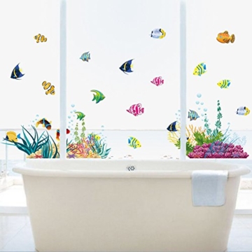Stickerkoenig Wandtattoo Wandaufkleber Fische Meerestiere Ozean Unterwasserwelt 2D Sticker auch als Fliesenaufkleber im Badezimmer auf 2 XXL Bögen #2011 - 