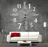 XXL 3D Silberne Riesen Designer Wanduhr Wohnzimmer Dekoration Wandtatoo mit deutschem Ziffernblatt aus Acryl -