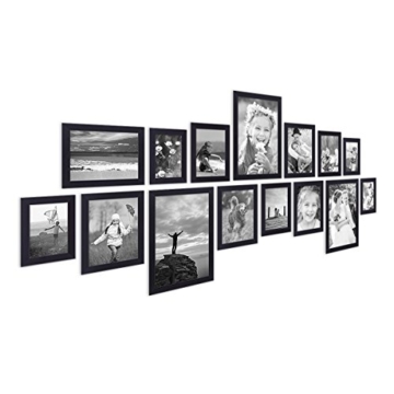 15er Bilderrahmen-Collage Photolini Basic Collection Modern Schwarz aus MDF inklusive Zubehör / Foto-Collage / Bildergalerie / Bilderrahmen-Set - 