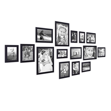15er Bilderrahmen-Collage Photolini Basic Collection Modern Schwarz aus MDF inklusive Zubehör / Foto-Collage / Bildergalerie / Bilderrahmen-Set - 