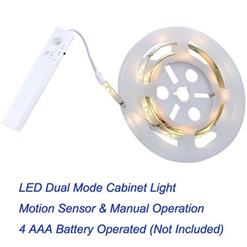 Amagle Flexible 3.28ft LED Streifen Licht, Motion Sensor Aktiviert Streifen Beleuchtung 4000K für Kinderbett Wandschrank , Flure, Schublade, Treppen (4 AAA Batterien Betrieben,ohne Batterie) (1 Stück, Neutralweiß) - 