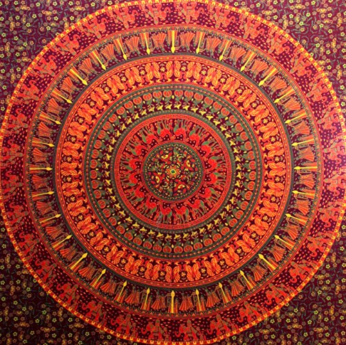 Camel Elephant Mandala Tapestry Hippie Tapestry Mandala Tapestry Wall Hanging Wall Decor Home Decor (Maroon) -