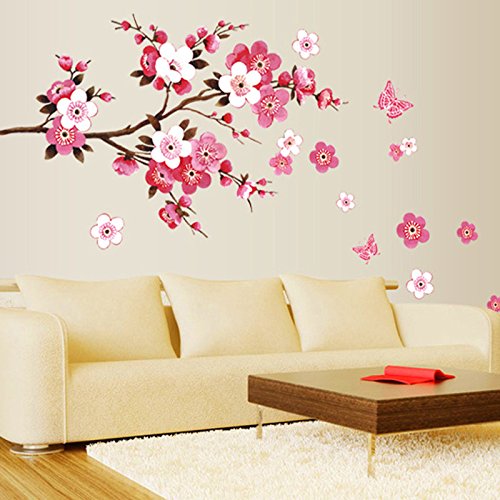 Chinatera Kirschblüte Wasserdicht Wandaufkleber Hintergrund für Schlafzimmer -