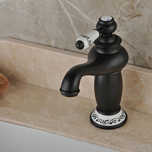 Hiendure® Messing Waschtischarmaturen Badezimmer Küche weiße Keramik-Material Griff, Öl eingerieben Bronze -