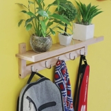 HOMFA Landhaus Wandregal Wandboard Regal Flurgarderobe Hängeregal Wandschrank Dekoregal Schlüsselhaken mit 5 Haken und Ablage, 12cm tief, Bambus -