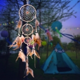HooYL Handgefertigter Indianscher Traumfänger / Dreamcatcher aus Holz und Federn in Khaki & Weiß (Khaki 1) -