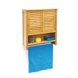 Relaxdays Hängeschrank LAMELL Bambus H x Bx T: 66 x 60 x 20 cm Badschrank zum Hängen mit Handtuchhalter Badezimmerschrank mit 2 Türen und Regalfach Bad Schrank als Oberschrank Badhängeschrank, natur -