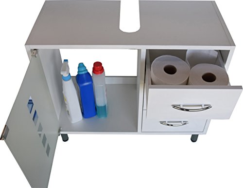 Waschbeckenunterschrank | Waschtischunterschrank | Badschrank | Bad Möbel | Holz | stehend | mit Schubladen | mit Füßen | Madison | weiß -