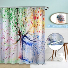 Duschvorhang anti schimmel, ZSZT 3D-Druck Wasser-Tinte Bunte Baum, Badezimmer Dekoration ( 180 x 180 cm ) Geschenk Duschhaube -