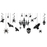 Halloween Deckenhänger-Set Schwarz-Glitzer 17-tlg. -