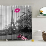 Ohne Bohren - fourHeart 180x180cm Polyester Duschvorhang für All Season,Wasserdichter Badvorhang Rote Lippen und Eiffelturm Dekorationen Romantische Home Bade Schatten Vorhänge Mit 12 Vorhanghaken -
