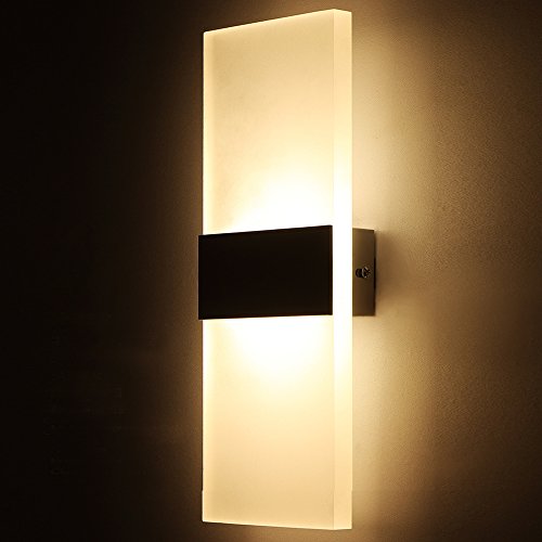 ONCCI 12W LED Wandlampe Wandleuchte Wand Flur Design Lampe Acrylics Warmweiss CE (Schwarz) -