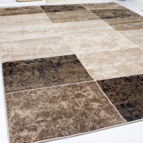 Teppich Wohnzimmer Kurzflor Modern Meliert Kariert Marmor Muster Braun Beige, VIMODA, 80x150 cm - 3