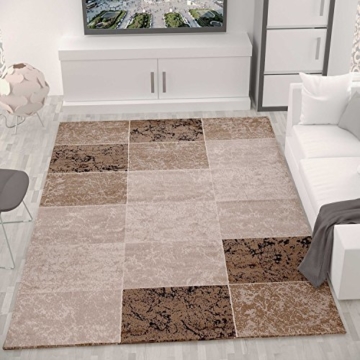 Teppich Wohnzimmer Kurzflor Modern Meliert Kariert Marmor Muster Braun Beige, VIMODA, 80x150 cm - 1