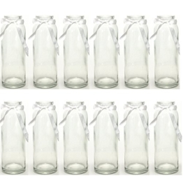 12 Stück Glasflaschen + gratis Dekoband H 16 cm "Designed by Annastore" - 1