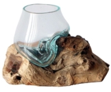 Geschenk Deko Gamal Wurzelholz Glasvase Ø Glas 10 cm Wurzel Holz Teakholz Vase Glas XS - 1