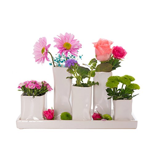 Home&Decorations Keramikvasenset Blumenvase Keramikvasen weiß Vase Blumen Pflanzen Keramik Set Deko Dekoration (1 Set je 5 Vasen, weiß) - 1