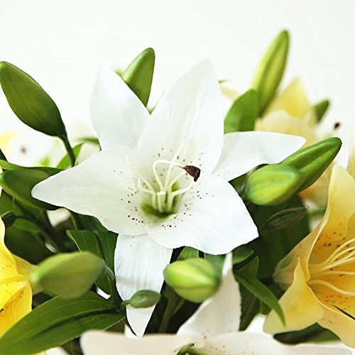 Künstliche Blumen Weiße Lilie,GKONGU 4 Stück Realistisch Blumensträuße Natürliche Lilie mit 3 Blütenknospen Ideal für Hochzeit Sträuße Vase Dekoration -Weiß - 2