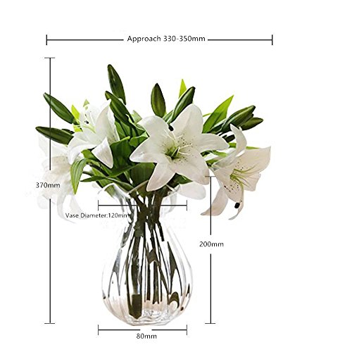 Künstliche Blumen Weiße Lilie,GKONGU 4 Stück Realistisch Blumensträuße Natürliche Lilie mit 3 Blütenknospen Ideal für Hochzeit Sträuße Vase Dekoration -Weiß - 5