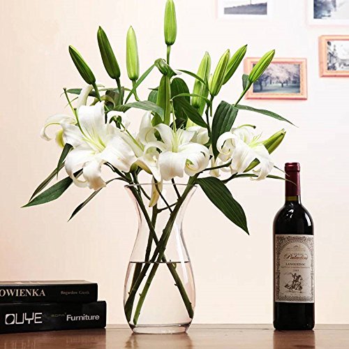 Künstliche Blumen Weiße Lilie,GKONGU 4 Stück Realistisch Blumensträuße Natürliche Lilie mit 3 Blütenknospen Ideal für Hochzeit Sträuße Vase Dekoration -Weiß - 7