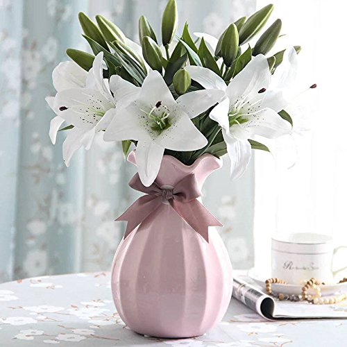 Künstliche Blumen Weiße Lilie,GKONGU 4 Stück Realistisch Blumensträuße Natürliche Lilie mit 3 Blütenknospen Ideal für Hochzeit Sträuße Vase Dekoration -Weiß - 1