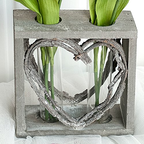 Reagenzglas-Vase im Holzständer 15 cm Herz Shabby Röhrchenduo - 4