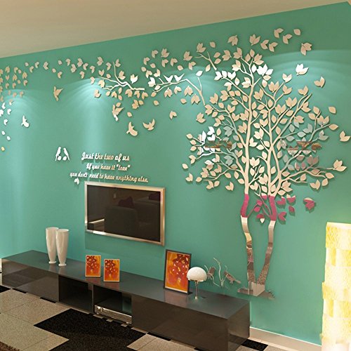 DIY 3D Riesiger Baum Paar Wandtattoos Wandaufkleber Kristall Acryl Malen Wanddeko Wandkunst (XL, Silber, Links) - 2