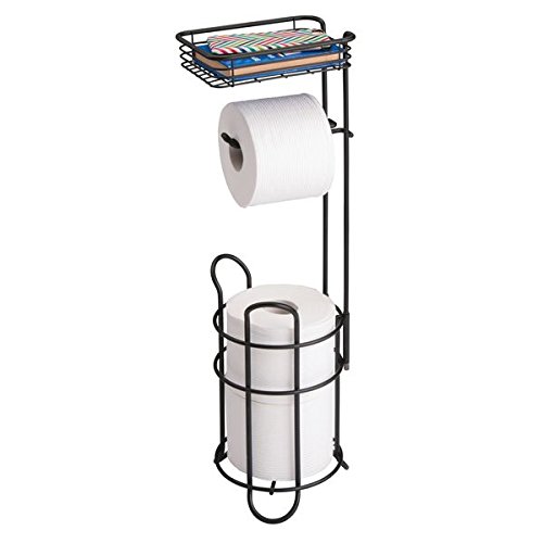 mDesign Toilettenpapierhalter – eleganter Papierrollenhalter aus Metall – WC-Rollen-Halter mit Regal – praktische Aufbewahrung fürs Badezimmer – mattschwarz - 3