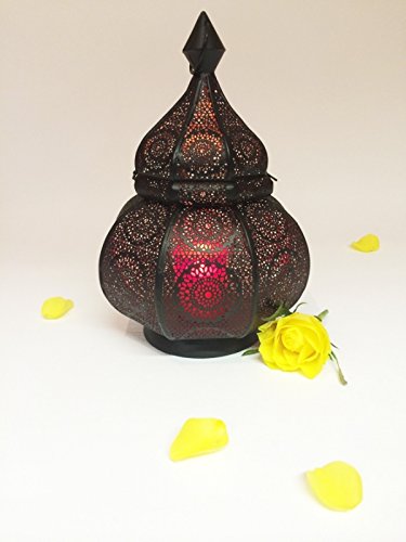 Orientalische Laterne aus Metall Ziva Schwarz 30cm | orientalisches Marokkanisches Windlicht Gartenwindlicht | Marokkanische Metalllaterne für draußen als Gartenlaterne, oder Innen als Tischlaterne - 7