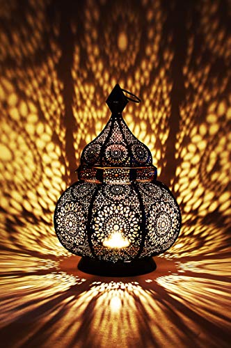 Orientalische Laterne aus Metall Ziva Schwarz 30cm | orientalisches Marokkanisches Windlicht Gartenwindlicht | Marokkanische Metalllaterne für draußen als Gartenlaterne, oder Innen als Tischlaterne - 1