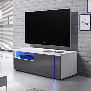 Oxy Single – TV-Lowboard/Fernsehschrank / Fernsehtisch mit Schrankfächern und Offenem Fach auf der Linken Seite (100 cm, in Grau/Weiß mit LED-Beleuchtung) - 1