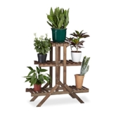 Relaxdays Blumentreppe 3 Ebenen, Aus Holz, Blumenständer für innen, Mehrstöckig, HBT: ca. 82,5 x 83 x 28,5 cm, dunkelbraun - 1