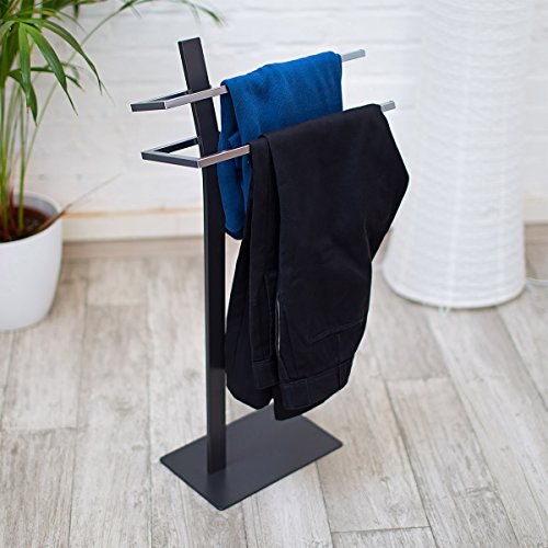 Relaxdays Handtuchständer GRAO H x B x T: 85 x 40 x 20 cm Handtuchhalter stehend mit 2 Armen & verchromten Handtuchstangen in Edelstahl Optik, moderner Badetuchhalter elegant und stilvoll, anthrazit - 3