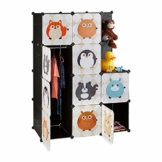 Relaxdays Steckregal Kinderzimmer, Tiermotive, Kunststoff Stecksystem, m. Türen, Kleiderschrank, m. Kleiderstange, bunt - 1