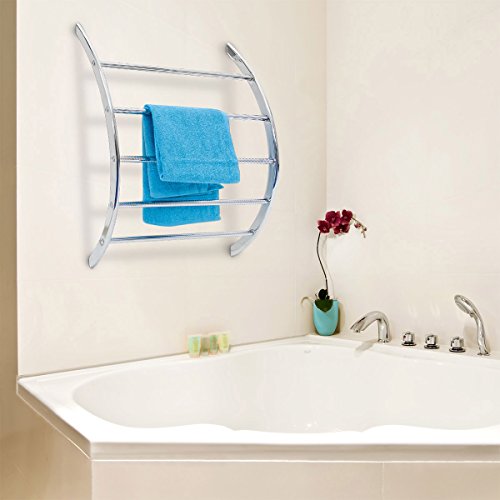 Relaxdays Wand-Handtuchhalter mit 5 Stangen HxBxT: 70 x 56,5 x 15,5 cm Badetuchhalter aus verchromtem Stahl mit 5 Handtuchstangen als Ablage für Badetücher und Badesachen in modernem Design, silber - 2