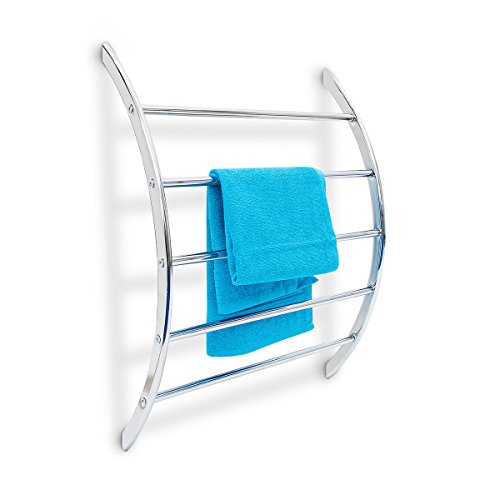 Relaxdays Wand-Handtuchhalter mit 5 Stangen HxBxT: 70 x 56,5 x 15,5 cm Badetuchhalter aus verchromtem Stahl mit 5 Handtuchstangen als Ablage für Badetücher und Badesachen in modernem Design, silber - 1
