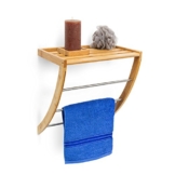 Relaxdays Wandhandtuchhalter aus Bambus mit 3 Handtuchstangen aus verchromtem Metall HBT 40 x 38 x 24,5 cm Badregal Plus Badetuchhalter als Handtuchregal feuchtigkeitsresistentem Holz, Natur - 1