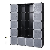 Songmics LPC30H Kleiderschrank Garderobenschrank Steckregalsystem mit 2 Kleiderstange, Plastik, schwarz, 143 x 178 x 36 cm - 1
