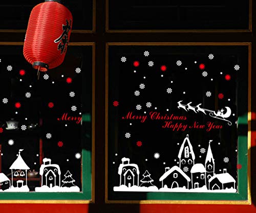 Tuopuda Weihnachtssticker Weihnachten Rentier Schneeflocken Stadt Removable Vinyl Fensterbilder Fensterdeko Weihnachtsdeko Weihnachten Wandaufkleber Wandtattoo Wandsticker (rot) - 3
