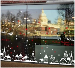 Tuopuda Weihnachtssticker Weihnachten Rentier Schneeflocken Stadt Removable Vinyl Fensterbilder Fensterdeko Weihnachtsdeko Weihnachten Wandaufkleber Wandtattoo Wandsticker (rot) - 1