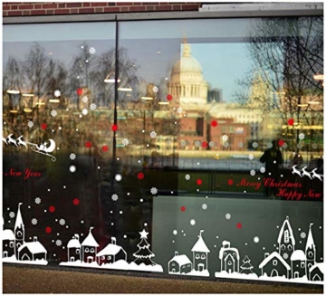 Tuopuda Weihnachtssticker Weihnachten Rentier Schneeflocken Stadt Removable Vinyl Fensterbilder Fensterdeko Weihnachtsdeko Weihnachten Wandaufkleber Wandtattoo Wandsticker (rot) - 1