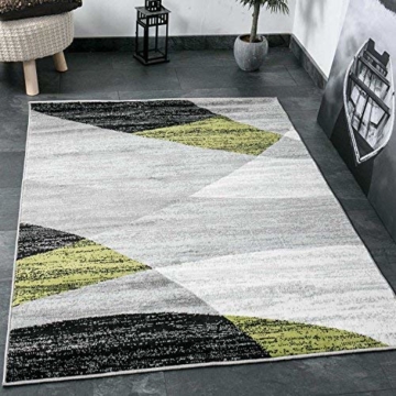 Wohnzimmer Teppich Modern Geometrisches Muster Gestreift Meliert in Grün Weiss Schwarz Grau 160x220 cm - 1