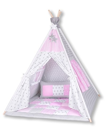 Amilian® Tipi Spielzelt Zelt für Kinder T11 (Spielzelt mit der Tipidecke und Kissen) - 1